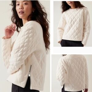 Athleta Retroplush Quilted Pullover Cozy Top Women's Sz XXS Vanilla Cream